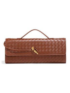 Woven Clutch Evening Bag PU Leather Top-Handle Handbag for Women